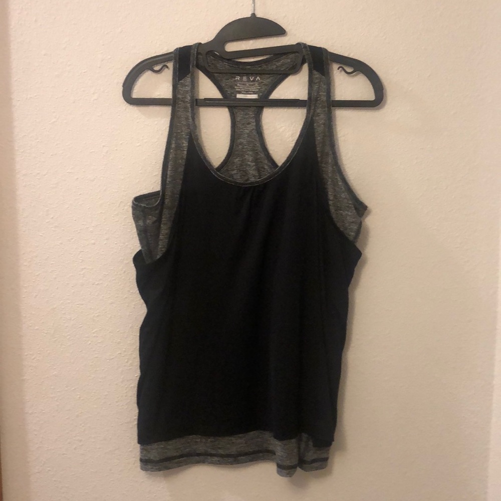 Reva  Victory gray and black layered workout top